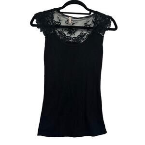 Raga Womens Black Cotton Floral Lace Embroidered Sleeveless Top Size S
